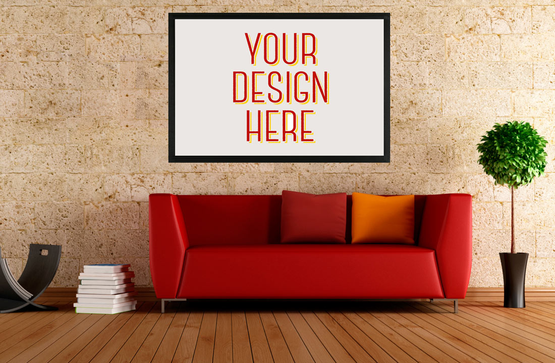 living room wall mockup free psd