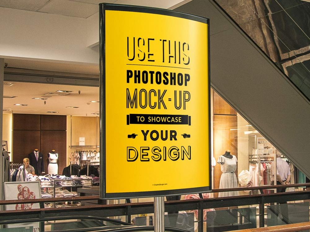 Download Free Ad Poster Mockup Inside Shopping Mall 2021 Daily Mockup