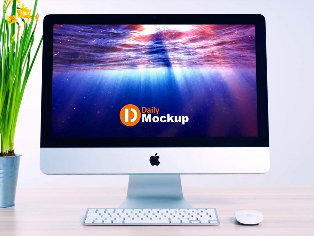 Free iMac Mockup with Desk