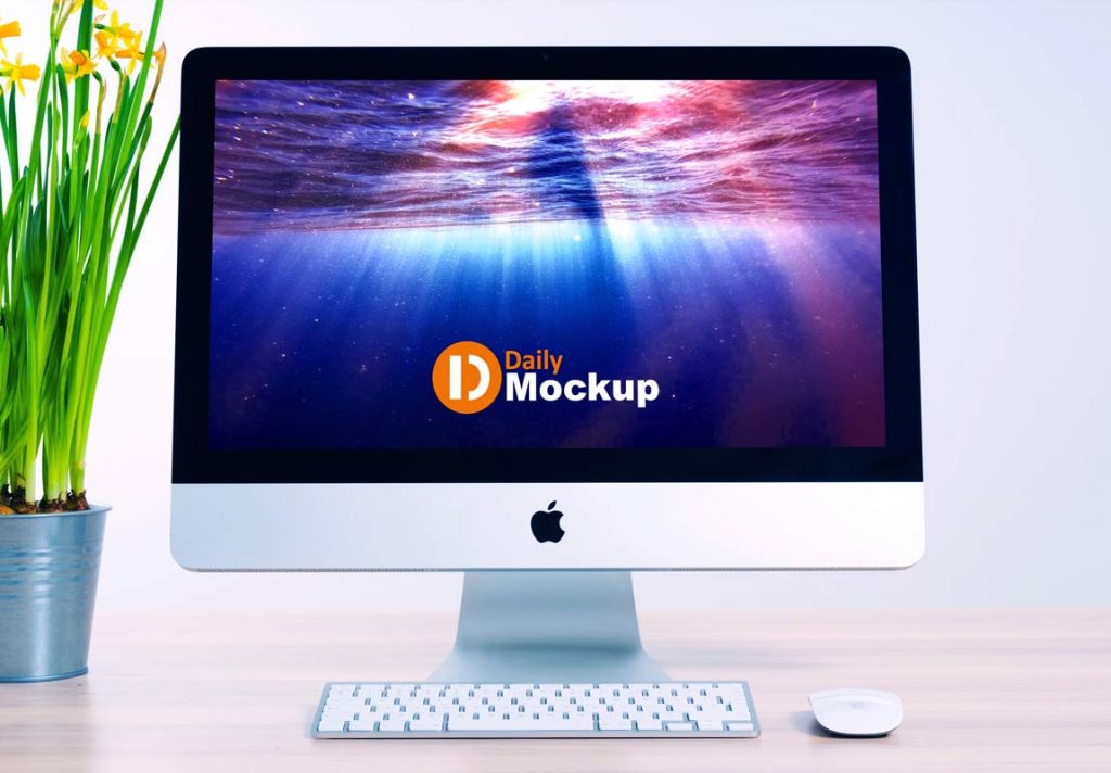 Free iMac Mockup with Desk