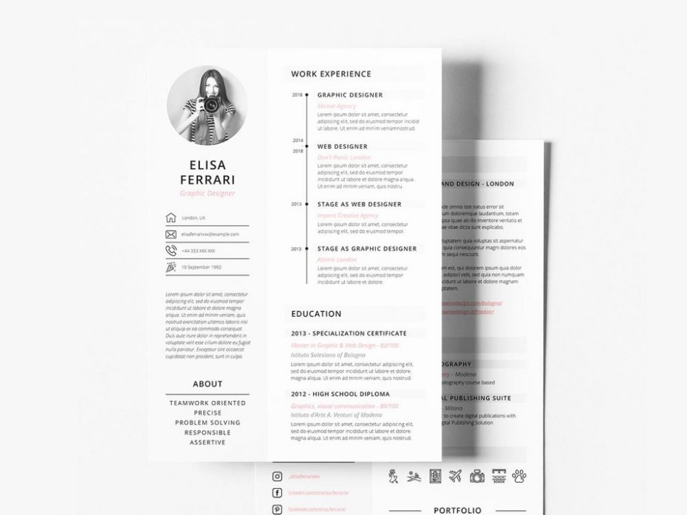 InDesign Two Page Modern Resume Template 2022 Daily Mockup