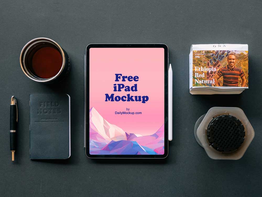 iPad on Desk Free PSD Mockup